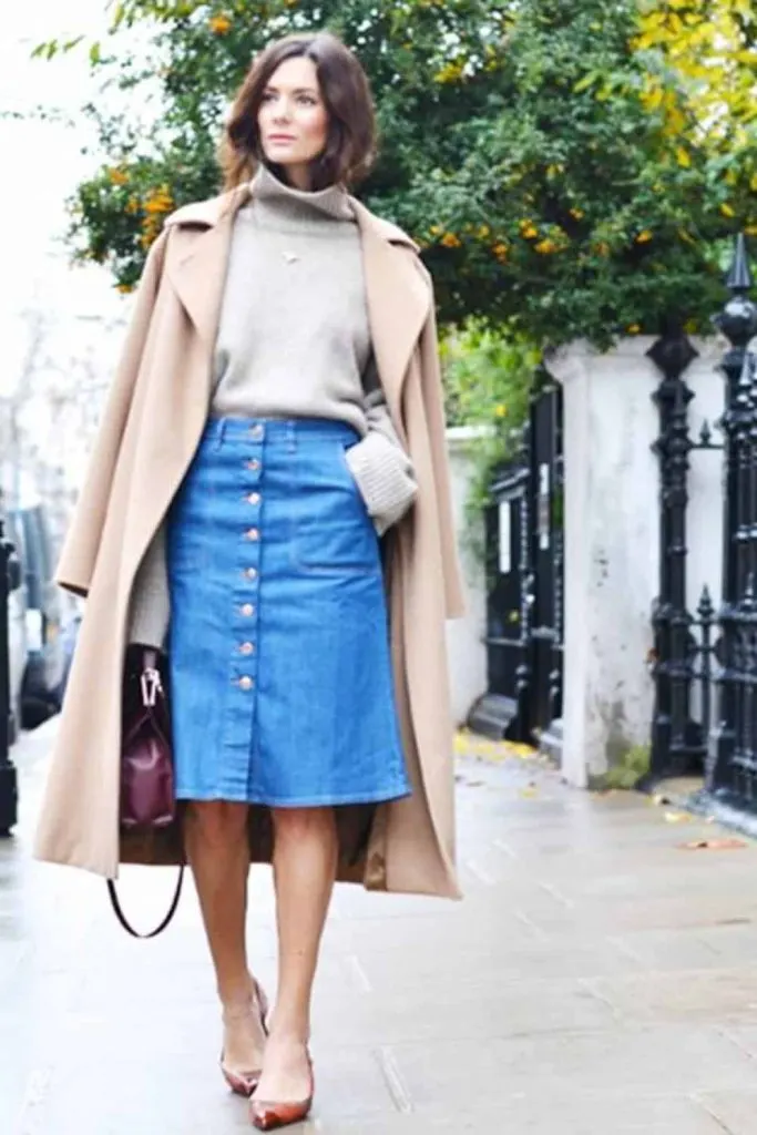 TURTLENECK & DENIM LONG DRESS 