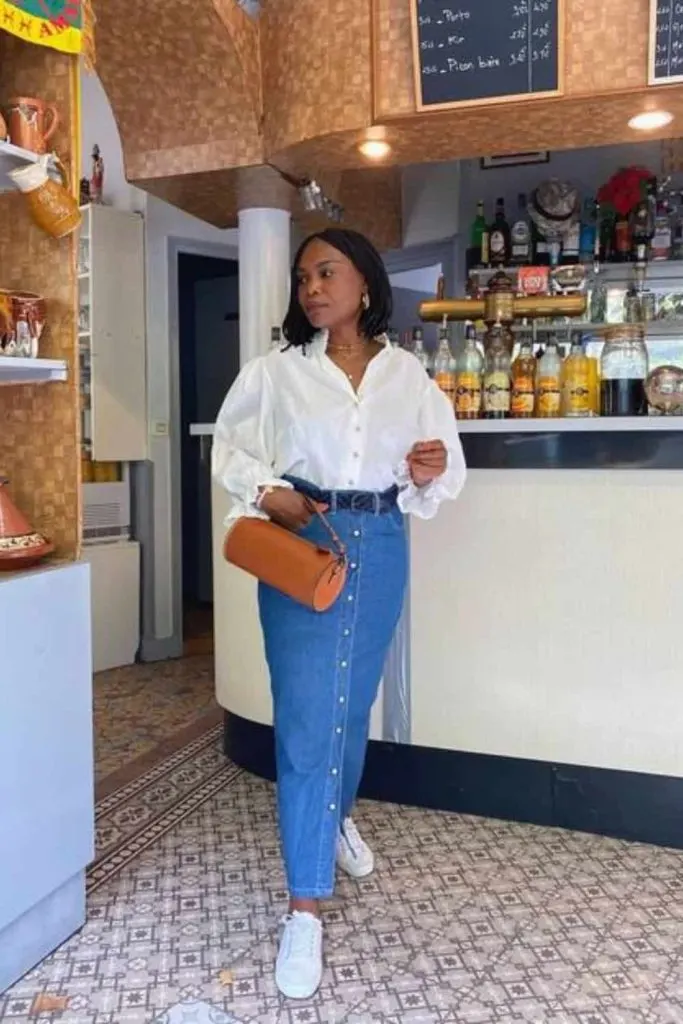 SHIRT MEETS DENIM MIDI SKIRT