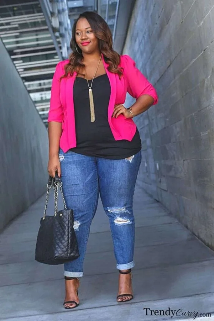 plus size clubbing jeans pink blazer