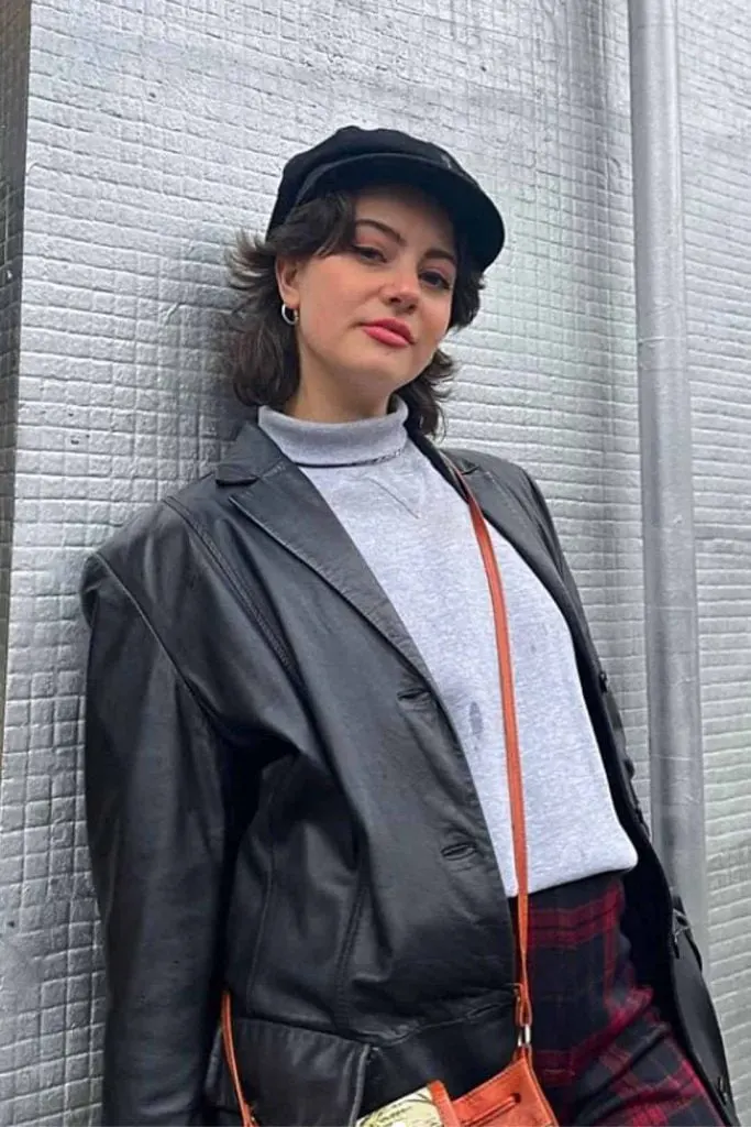 Turtleneck faux leather jacket