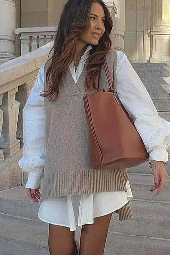 dress and sweater that hides belly bulge