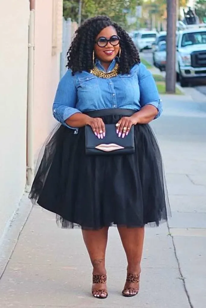 denim shirt and tulle skirt
