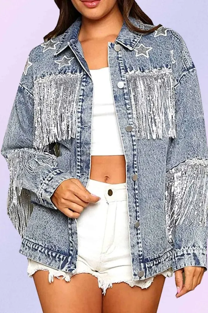 Oversized glitter denim jacket