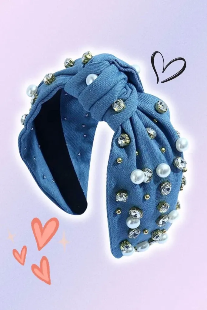 pearly denim headband