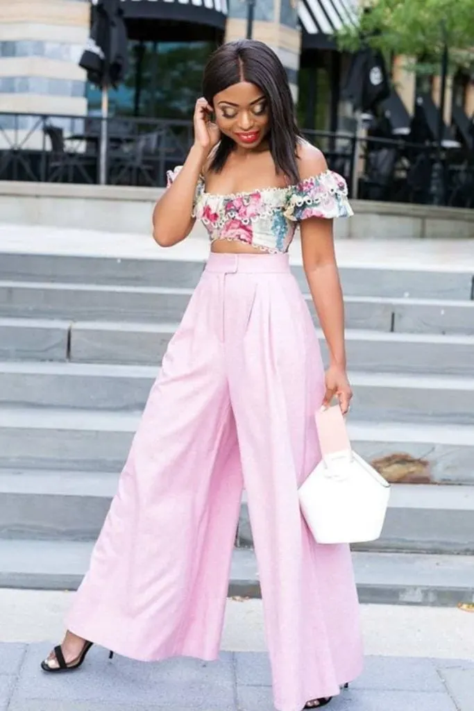 Crop top and Palazzo pants wedding wedding guest outfit ideas with pants