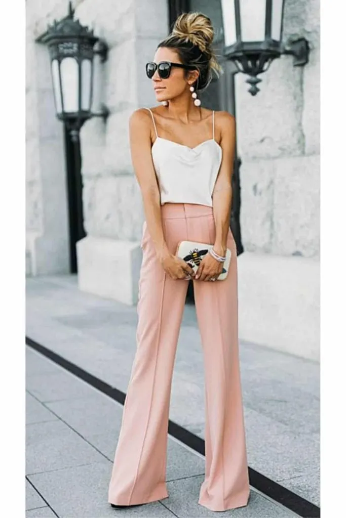Cami top and palazzo pants  wedding guest outfit ideas with pants
