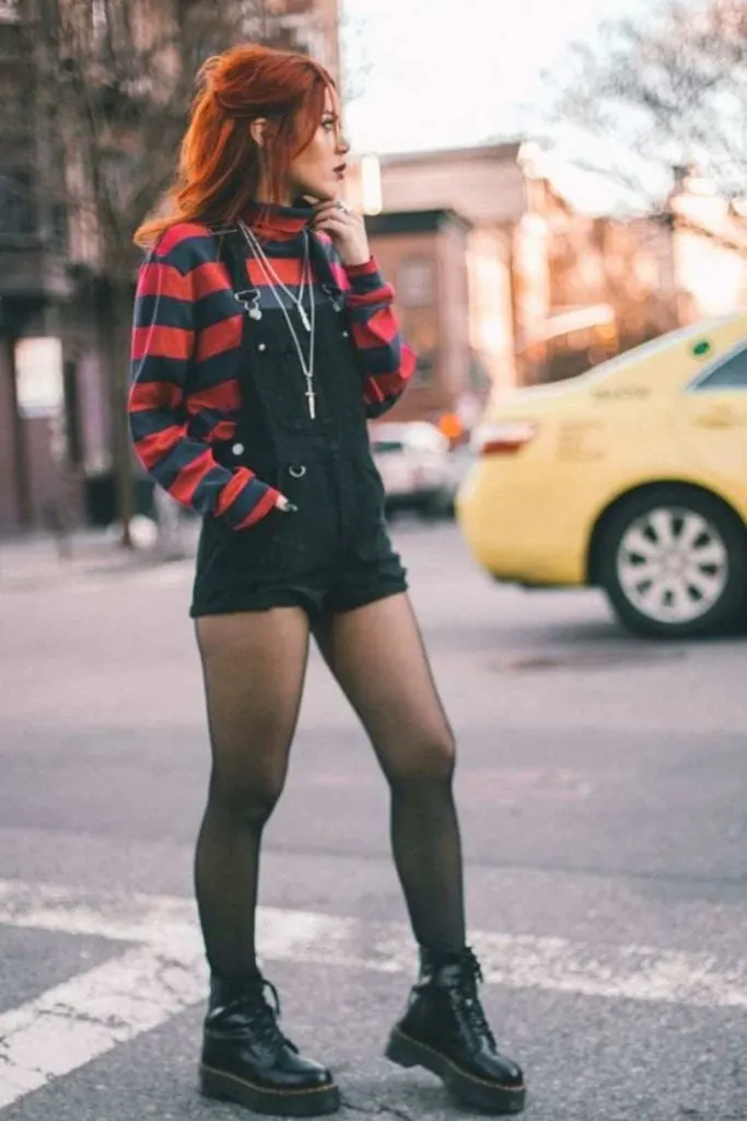 Emo school girl in dungarees