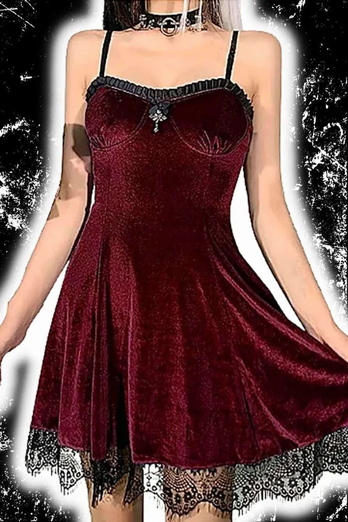 Emo red velvet dress for school