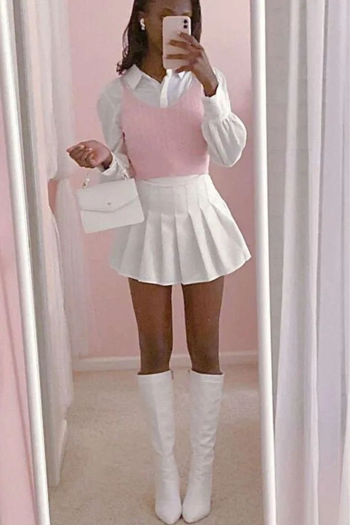 pink and white pleated skirt birthday outfits