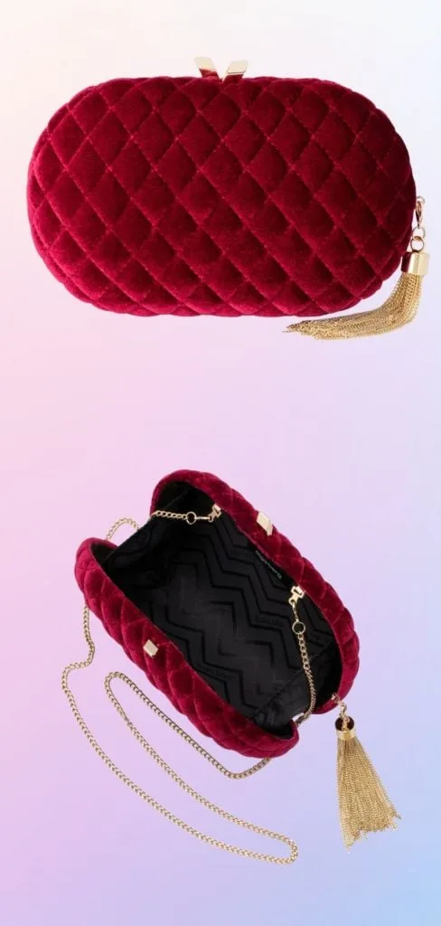 Olga Berg RIKKI QUILTED VELVET CLUTCH