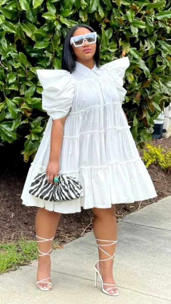Edgy plus size all-white party dress