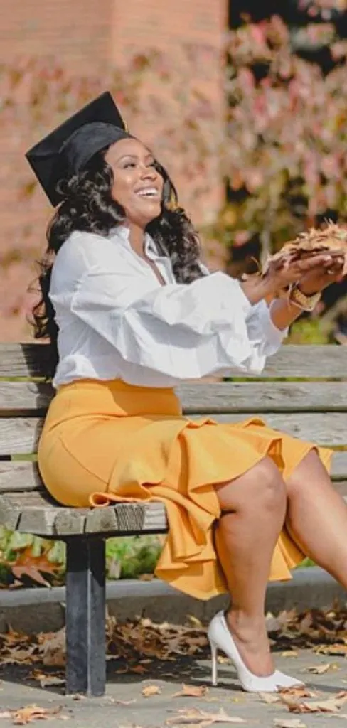 white blouse yellow dress outfit graduation