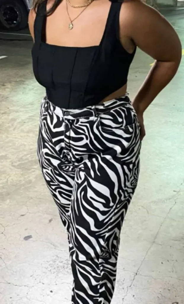 corset top and zebra pants outfit