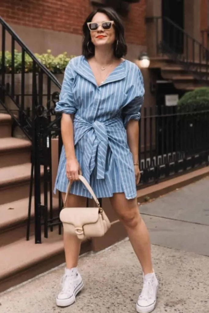 self tie wrap shirt dress white converse