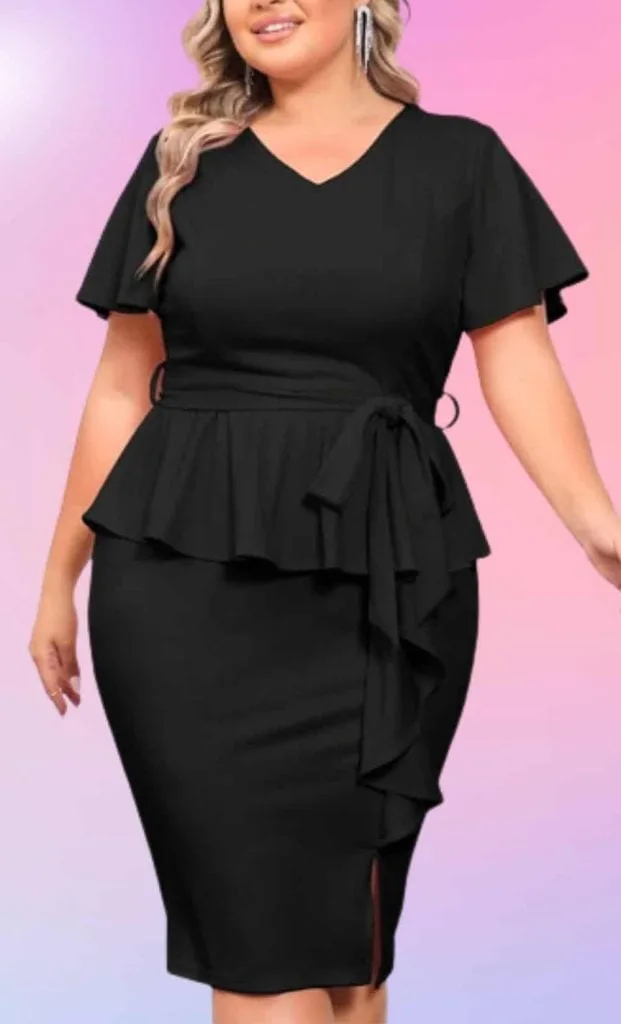 professional workwear plus size peplum dress