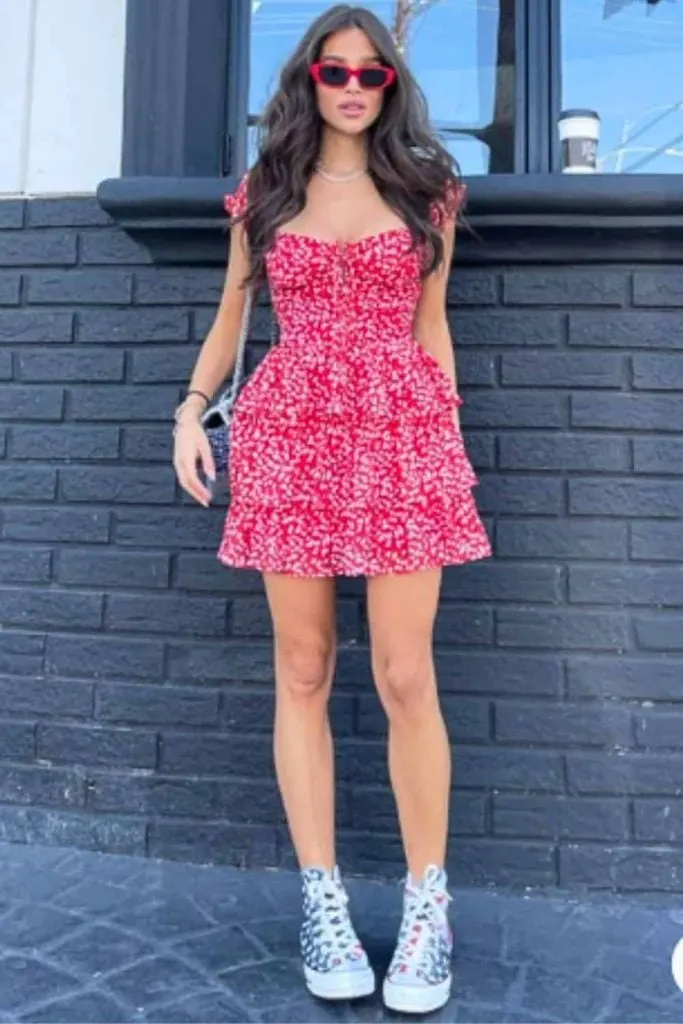 floral dress high top converse 