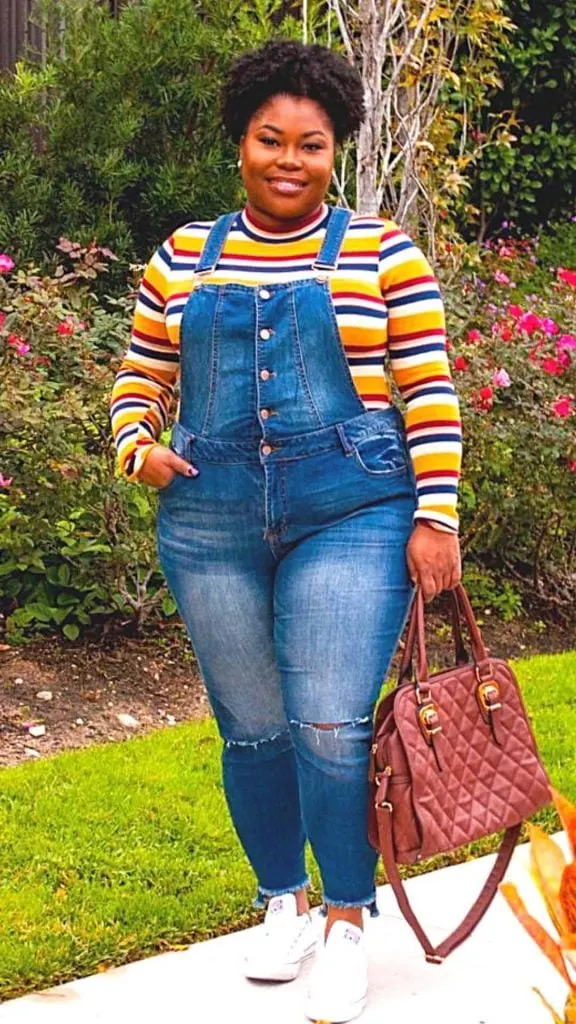 chubby girl sneakers with overalls