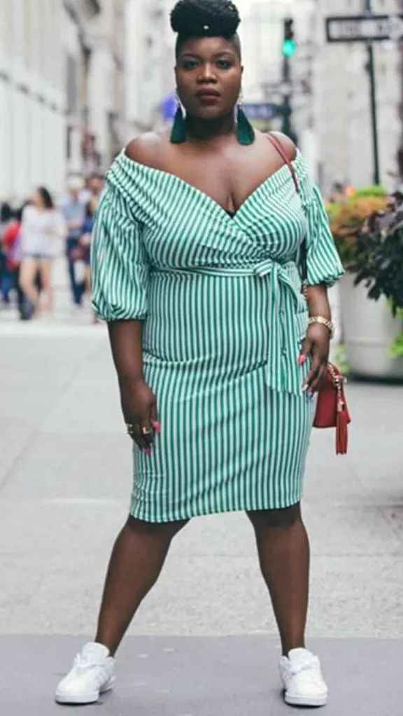 off-shoulder dress with sneaker black woman