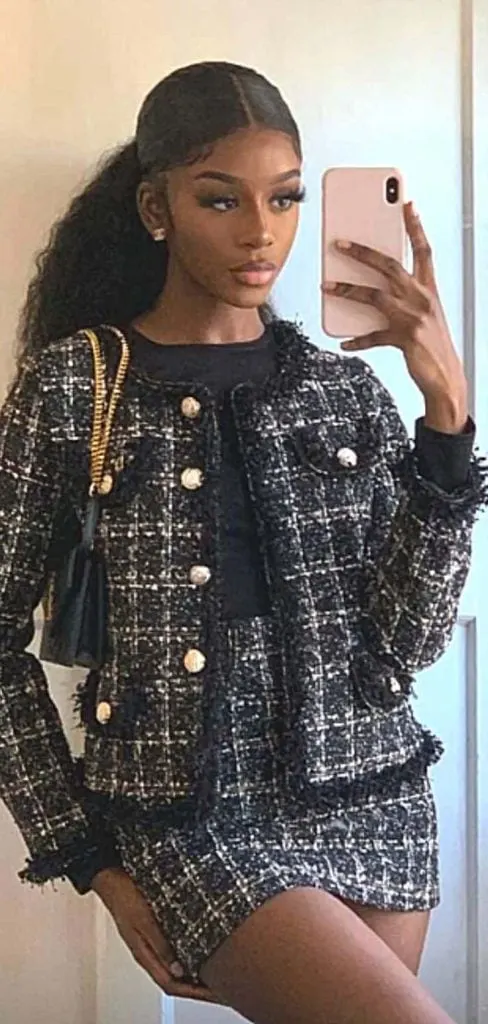 tweed jacket black girl outfits