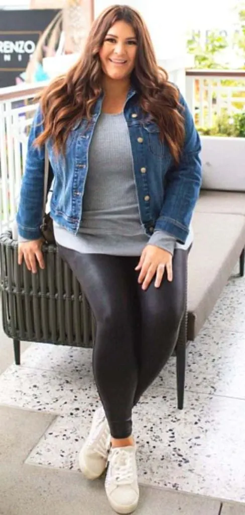 leather leggings plus size denim jacket