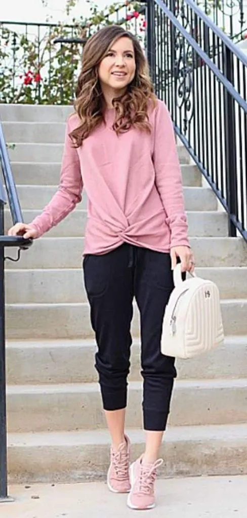 pink sneakers casual outfit