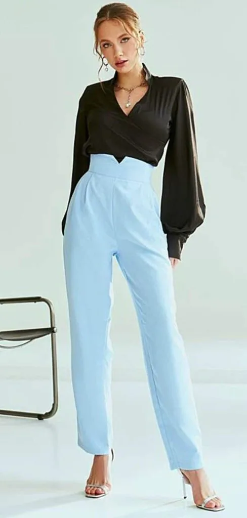 what to wear light blue pants outfit
