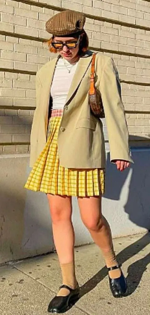 pleated skirt mary janes outfit