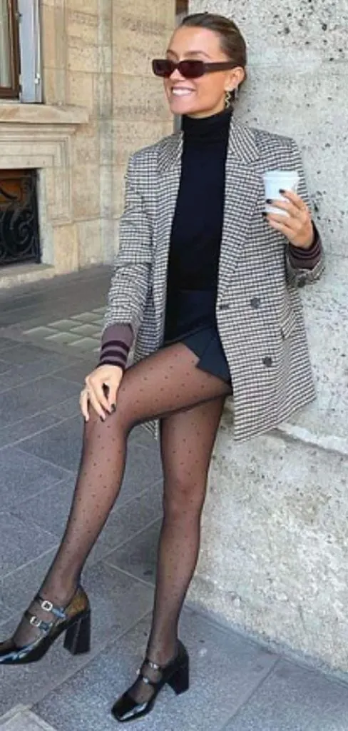 black sheer tights and Mary Jane heels