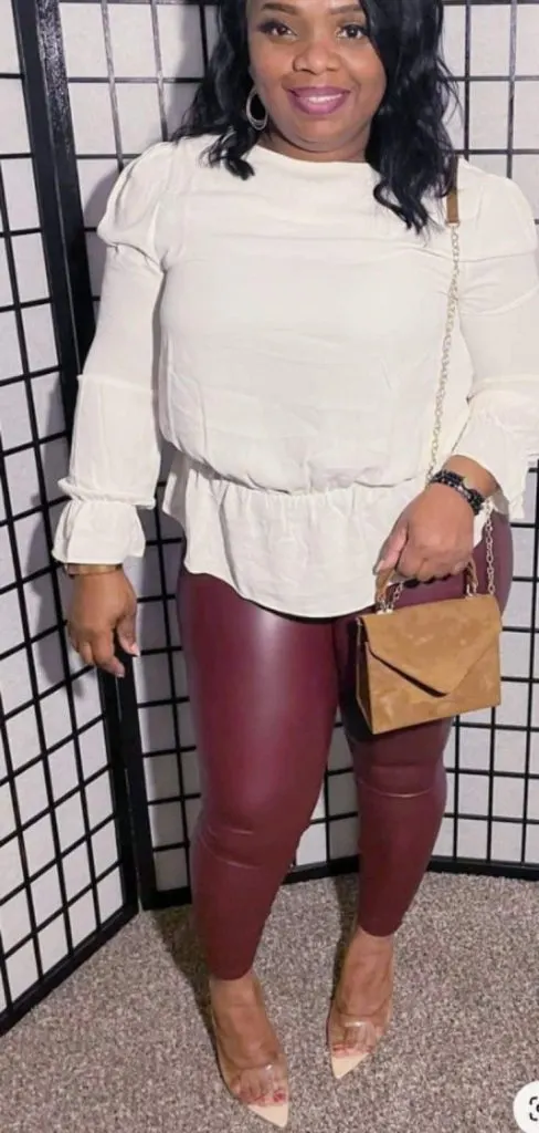 Burgundy faux leather legging