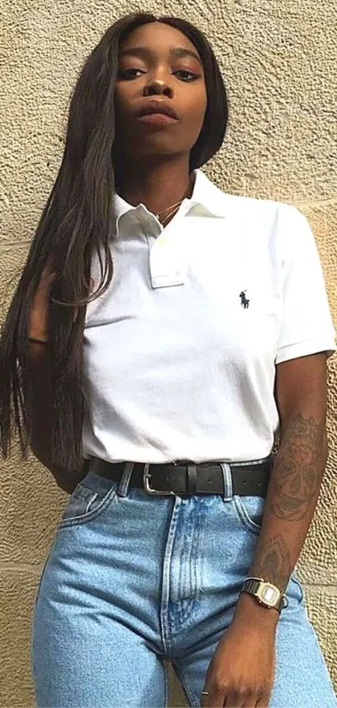 black woman polo shirt BBQ party outfit