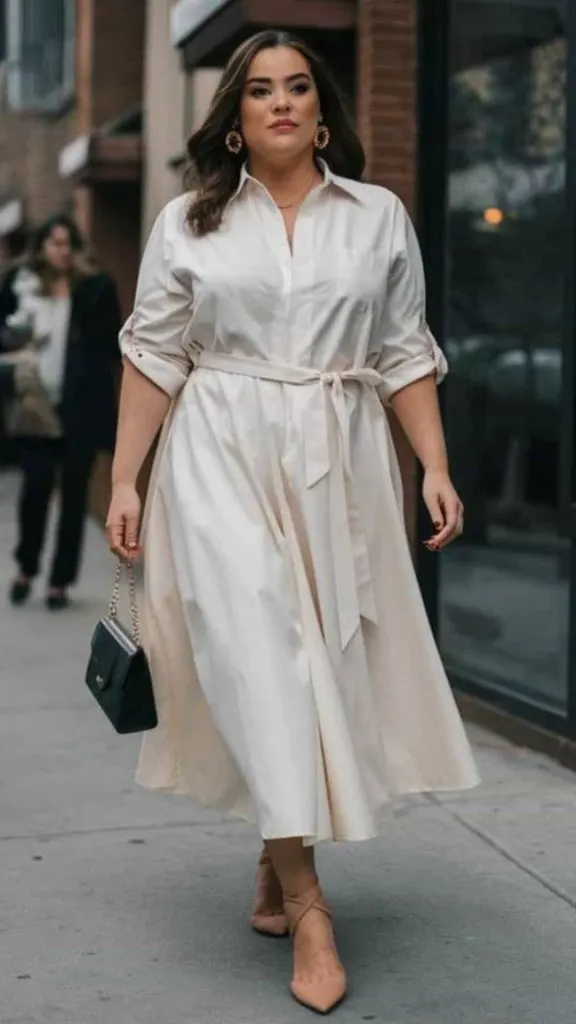 shirt dress plus size nude flats