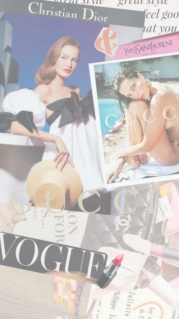 Fashion girl collage wallpaper white overlay