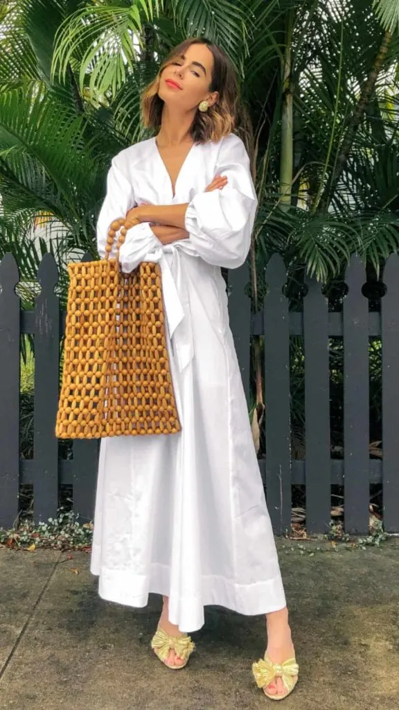 HOW TO DRESS DOWN white dress boho bag