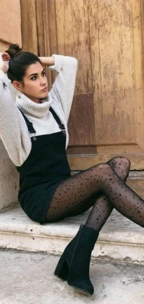 black denim dress and sweater outfit ideas