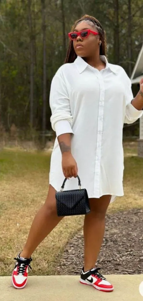 plus size oversized shirt dress sneakers