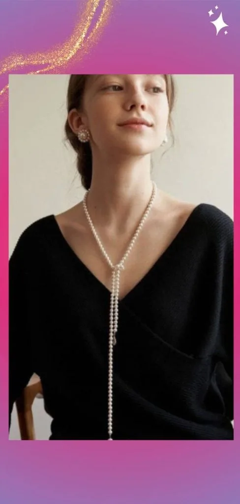 long necklace for wide shoulder