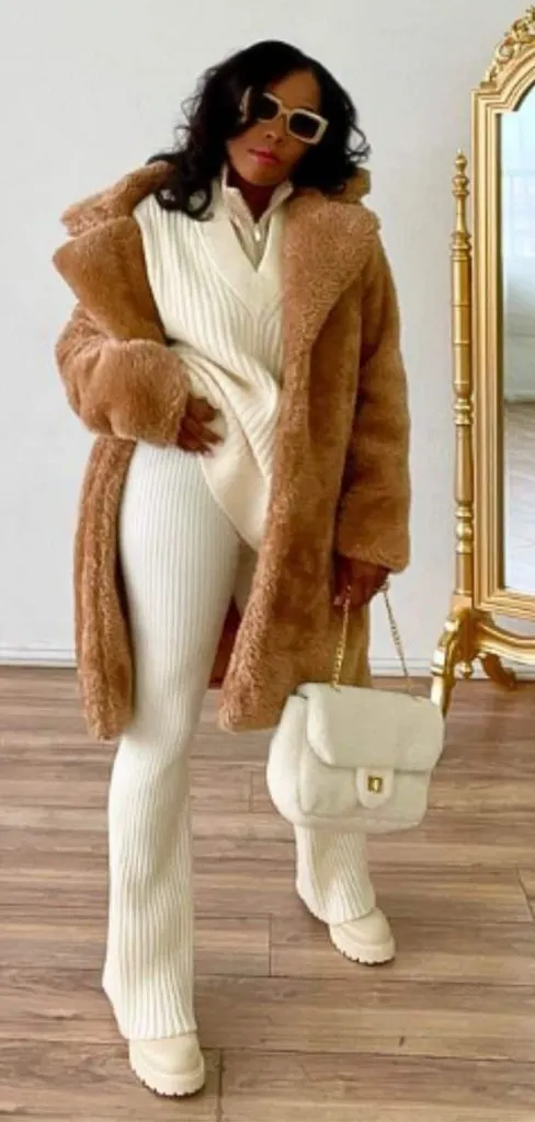 brown teddy beat coat outfit ideas black women
