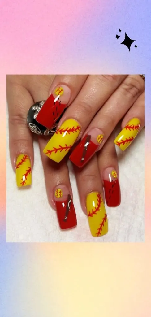 Softball Acrylic nail design