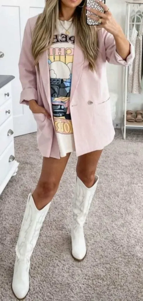 graphic tee dress and cowboy boots