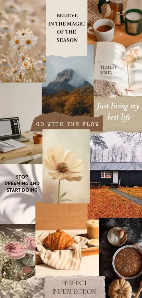"Go with the glow" beige collage pictures