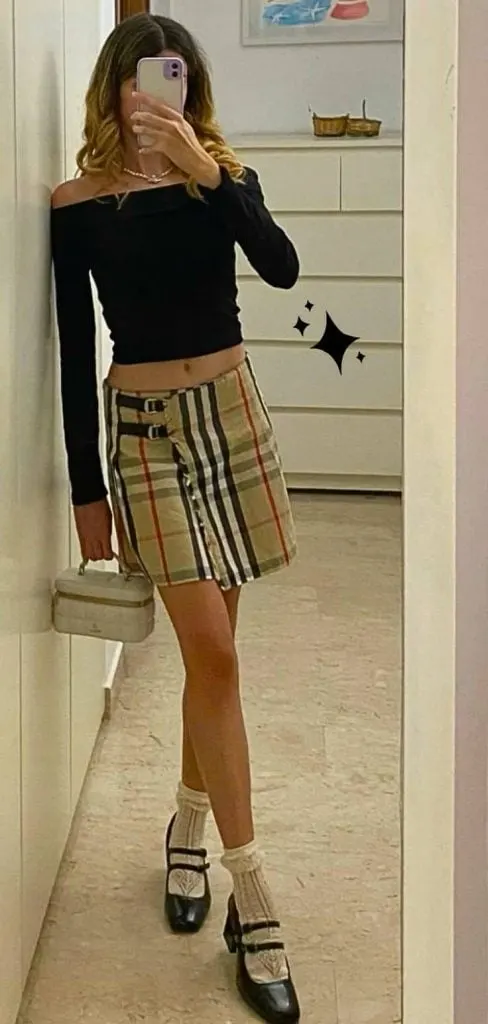 burberry skirt and Mary Jane