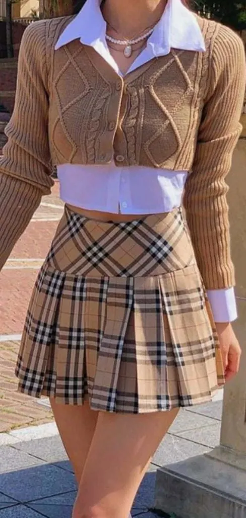 cropped brown burberry skirt