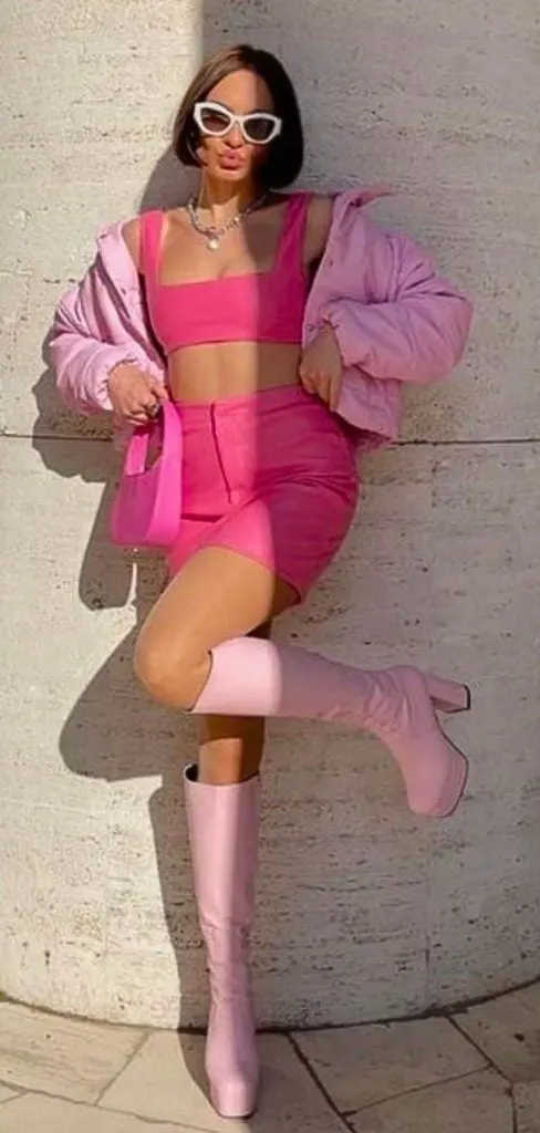 aesthetic pink gogo boots outfit