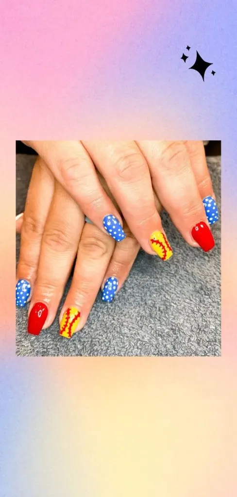 polka dot softball nail design cute