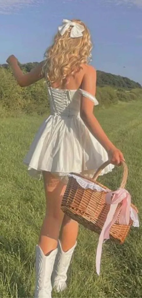 white Short dress cowboy boots
