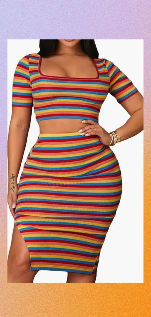 Colorful stripe outfits plus size