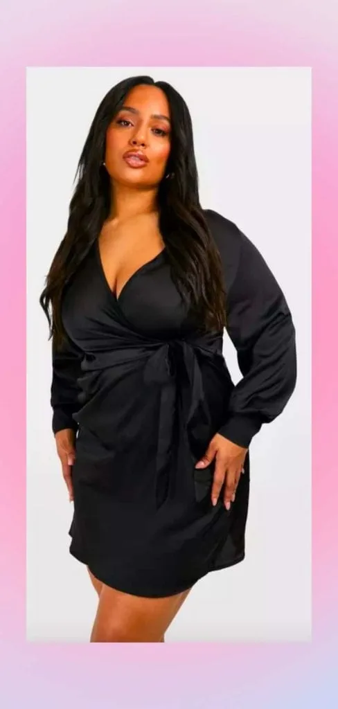 Black Satin wrap dress plus size