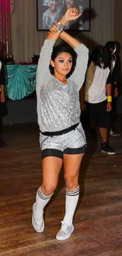 sequins top and knee high socks