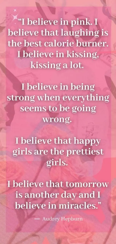 Audrey Hepburn aesthetic pink quote wallpaper