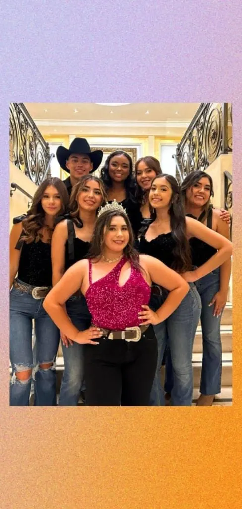 pink sequin top and cowgirl belt